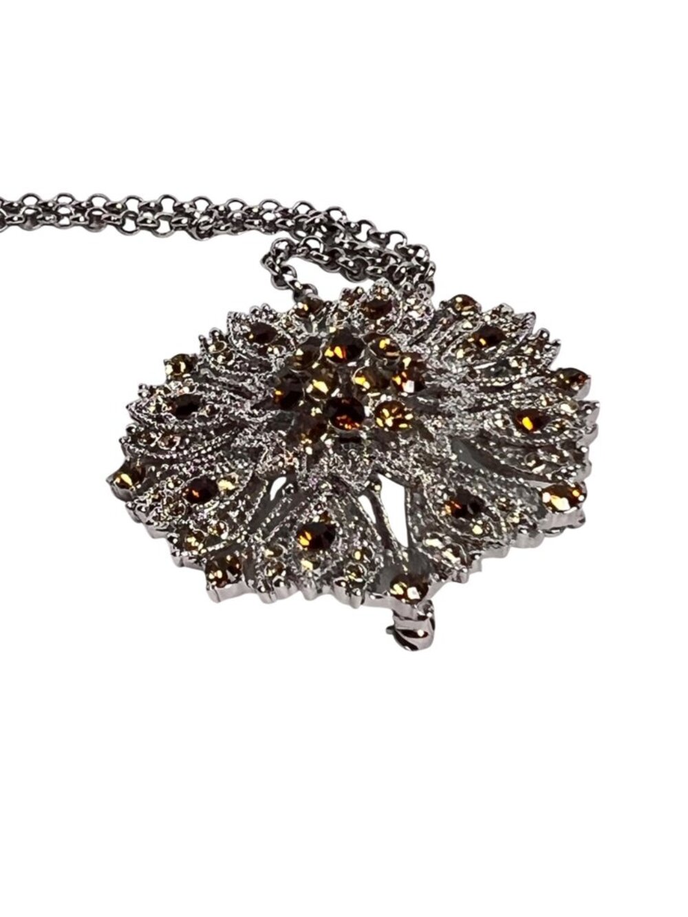 Camrose And Cross Silver Tone Necklace With Starburst Pendant/Brooch (6322) - Picture 8 of 10